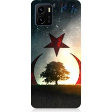 Teknomeg Vivo Y15S Uyumlu Göktürkçe Türk ve Ağaç Bayrak Desenli Silikon Kılıf