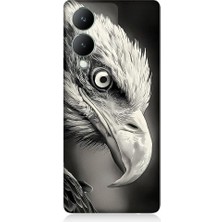 Teknomeg Vivo Y17S Uyumlu Siyah Beyaz Kara Kartal Başı Desenli Silikon Kılıf