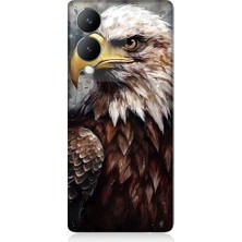 Teknomeg Vivo Y17S Uyumlu Asil Beyaz Başlı Siyah Kartal Desenli Silikon Kılıf