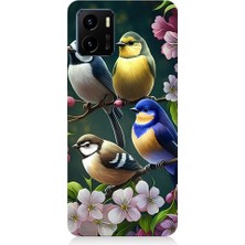 Teknomeg Vivo Y15S Uyumlu Mavi Sarı ve Siyah Başlı Kuşlar Desenli Silikon Kılıf