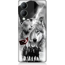 Teknomeg Vivo Y17S Uyumlu Atatürk Kurt ve Bayrak Desenli Silikon Kılıf