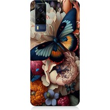 Teknomeg Vivo Y53S Uyumlu Kelebek ve Çiçek Desenli Silikon Kılıf