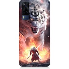 Teknomeg Vivo Y53S Uyumlu Beyaz Kaplan ve Samuray Desenli Silikon Kılıf