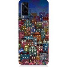 Teknomeg Vivo Y53S Uyumlu Minyatür Evler ve Gece Desenli Silikon Kılıf