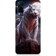 Teknomeg Vivo Y53S Uyumlu Beyaz Savaşçı Kaplan Tiger Desenli Silikon Kılıf