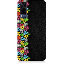 Teknomeg Vivo Y53S Uyumlu Parlak Çiçekler ve Siyah Motif Desenli Silikon Kılıf