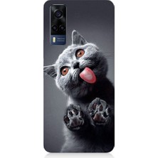 Teknomeg Vivo Y53S Uyumlu Sevimli Boz Kedi Dili Desenli Silikon Kılıf