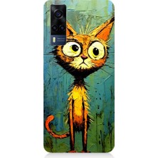 Teknomeg Vivo Y53S Uyumlu Meraklı Şapşik Kedi Desenli Silikon Kılıf