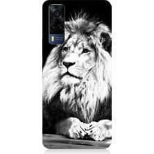Teknomeg Vivo Y53S Uyumlu Siyah Beyaz Aslan Desenli Silikon Kılıf