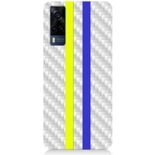 Teknomeg Vivo Y53S Uyumlu Sarı Lacivert Metal Motif Desenli Silikon Kılıf