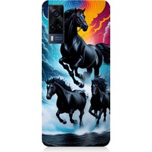 Teknomeg Vivo Y53S Uyumlu Siyah Atlar Desenli Silikon Kılıf