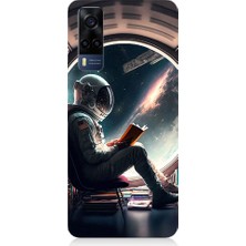 Teknomeg Vivo Y53S Uyumlu Kitap ve Astronot Desenli Silikon Kılıf