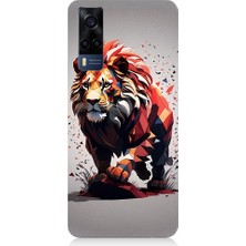 Teknomeg Vivo Y53S Uyumlu Sarı Kırmızı Aslan Desenli Silikon Kılıf