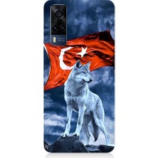 Teknomeg Vivo Y53S Uyumlu Kurt Göktürk ve Bayrak Desenli Silikon Kılıf