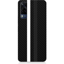 Teknomeg Vivo Y53S Uyumlu Siyah Beyaz Karbon Motif Desenli Silikon Kılıf