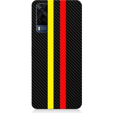 Teknomeg Vivo Y53S Uyumlu Sarı Kırmızı Karbon Motif Desenli Silikon Kılıf