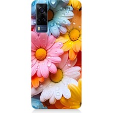 Teknomeg Vivo Y53S Uyumlu Renkli Çiçekler Damlacık Desenli Silikon Kılıf