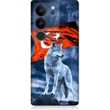 Teknomeg Vivo V29 5g Uyumlu Kurt Göktürk ve Bayrak Desenli Silikon Kılıf