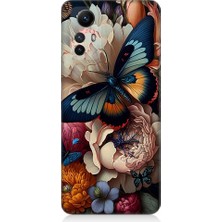 Teknomeg Xiaomi Redmi Note 12S Uyumlu Kelebek ve Çiçek Desenli Silikon Kılıf