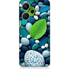 Teknomeg Xiaomi Redmi Note 13 Pro Plus Uyumlu Mavi Turkuaz Taşlar ve Yeşil Yaprak Desenli Silikon Kılıf