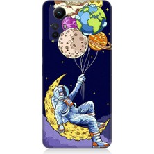 Teknomeg Xiaomi Redmi Note 12S Uyumlu Astranot ve Gezegen Balonlar Desenli Silikon Kılıf