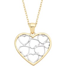 Altın Sepeti Iki Renkli Altın Kalp Kolye