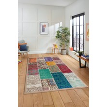 Evdeya Dijital Kaymaz Taban Yıkanabilir Patchwork Desen Yolluk Mutfak Salon Halısı, Patchwork-01-Renkli,