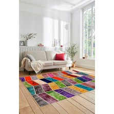Evdeya Dijital Kaymaz Taban Yıkanabilir Patchwork Desen Yolluk Mutfak Salon Halısı, Patchwork-10-Renkli,