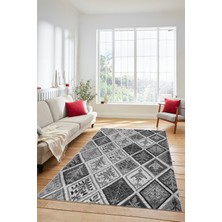 Evdeya Dijital Kaymaz Taban Yıkanabilir Patchwork Desen Yolluk Mutfak Salon Halısı, Patchwork-08-Gri,