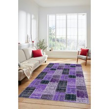 Evdeya Dijital Kaymaz Taban Yıkanabilir Patchwork Desen Yolluk Mutfak Salon Halısı, Patchwork-07-Mor,