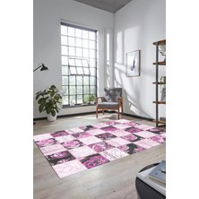 Evdeya Dijital Kaymaz Taban Yıkanabilir Patchwork Desen Yolluk Mutfak Salon Halısı, Patchwork-19-Pembe,