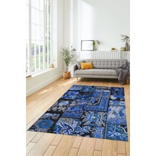 Evdeya Dijital Kaymaz Taban Yıkanabilir Patchwork Desen Yolluk Mutfak Salon Halısı, Patchwork-12-Mavi,