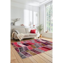 Evdeya Dijital Kaymaz Taban Yıkanabilir Patchwork Desen Yolluk Mutfak Salon Halısı, Patchwork-10-Kırmızı,