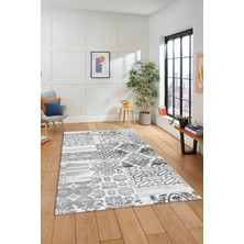 Evdeya Dijital Kaymaz Taban Yıkanabilir Patchwork Desen Yolluk Mutfak Salon Halısı, Patchwork-02-Gri,