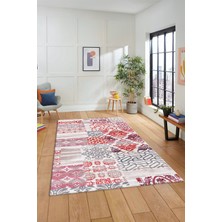 Evdeya Dijital Kaymaz Taban Yıkanabilir Patchwork Desen Yolluk Mutfak Salon Halısı, Patchwork-02-Kırmızı,