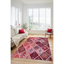 Evdeya Dijital Kaymaz Taban Yıkanabilir Patchwork Desen Yolluk Mutfak Salon Halısı, Patchwork-08-Kırmızı,