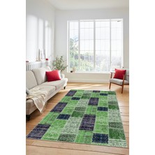 Evdeya Dijital Kaymaz Taban Yıkanabilir Patchwork Desen Yolluk Mutfak Salon Halısı, Patchwork-07-Yeşil,