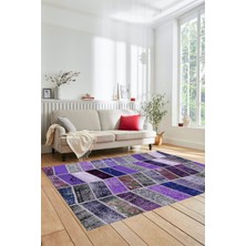 Evdeya Dijital Kaymaz Taban Yıkanabilir Patchwork Desen Yolluk Mutfak Salon Halısı, Patchwork-10-Mor,