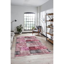 Evdeya Dijital Kaymaz Taban Yıkanabilir Patchwork Desen Yolluk Mutfak Salon Halısı, Patchwork-18-Pembe,