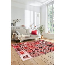 Evdeya Dijital Kaymaz Taban Yıkanabilir Patchwork Desen Yolluk Mutfak Salon Halısı, Patchwork-11-Kırmızı,