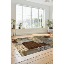 Evdeya Dijital Kaymaz Taban Yıkanabilir Patchwork Desen Yolluk Mutfak Salon Halısı, Patchwork-15-Kahve,