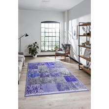 Evdeya Dijital Kaymaz Taban Yıkanabilir Patchwork Desen Yolluk Mutfak Salon Halısı, Patchwork-17-Mavi,