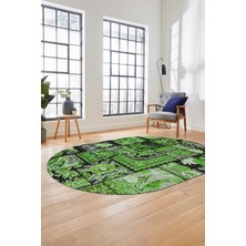 Evdeya Baskılı Kaymaz Taban Yıkanabilir Patchwork Desen Oval Yolluk Salon Halısı, O-Patchwork-12-Yeşil,