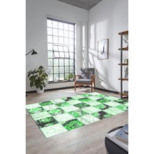 Evdeya Dijital Kaymaz Taban Yıkanabilir Patchwork Desen Yolluk Mutfak Salon Halısı, Patchwork-19-Yeşil,