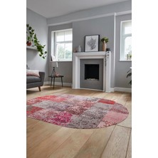 Evdeya Baskılı Kaymaz Taban Yıkanabilir Patchwork Desen Oval Yolluk Salon Halısı, O-Patchwork-17-Kırmızı,