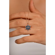 Erdobia Akuamarin Taşlı Rose Lotus Çiçeği Gümüş Kolye