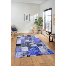 Evdeya Dijital Kaymaz Taban Yıkanabilir Patchwork Desen Yolluk Mutfak Salon Halısı, Patchwork-03-Mavi,