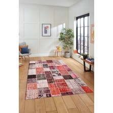 Evdeya Dijital Kaymaz Taban Yıkanabilir Patchwork Desen Yolluk Mutfak Salon Halısı, Patchwork-03-Kırmızı,