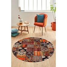 Evdeya Baskılı Kaymaz Yıkanabilir Patchwork Desen Yuvarlak Mutfak Salon Halısı, Y-Patchwork-06-Renkli,
