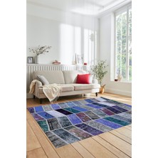 Evdeya Dijital Kaymaz Taban Yıkanabilir Patchwork Desen Yolluk Mutfak Salon Halısı, Patchwork-10-Mavi,